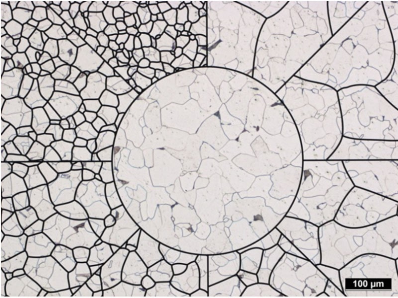 ASTM E112 grain size chart showing G number and grains per unit area