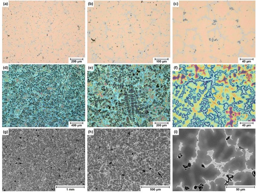 Comparison between a polished mirror finish and a chemically etched microstructure.