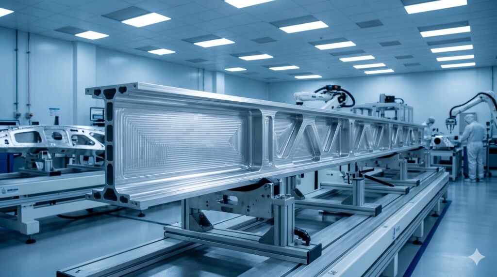 Large machined aerospace wing spar made from a 7075 aluminum plate.